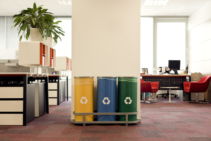 Recycling bins in office environment